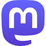 Mastodon logo: A stylised purple m in a chat bubble shape against a white background, representing the social network.